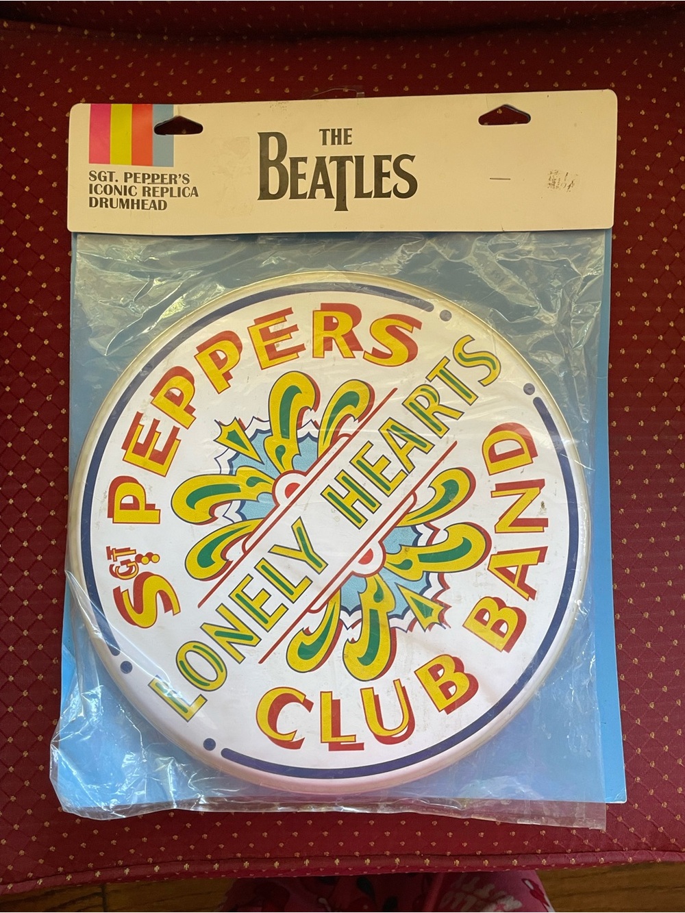 The Beatles White Drumhead Cake Topper with Red, Yellow, Green & Blue